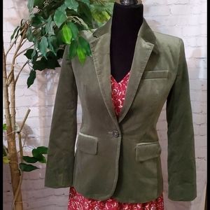 J Crew One Button Olive Green Velvet Blazer